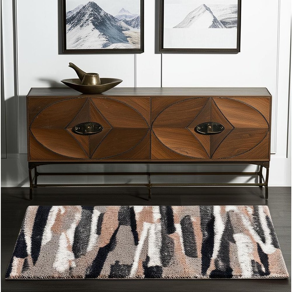 8' X 11' Gray And Black Strokes Area Rug