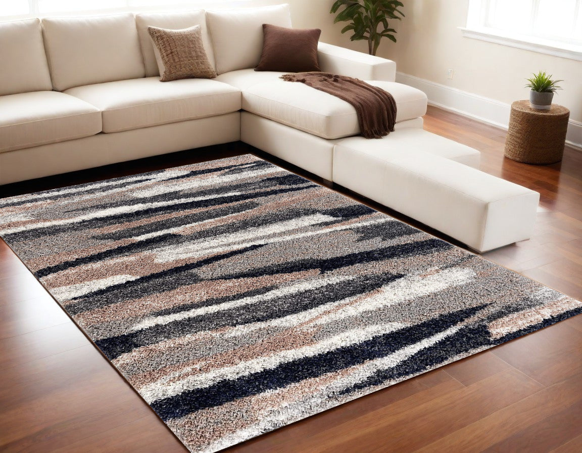 4' X 6' Gray And Black Strokes Area Rug