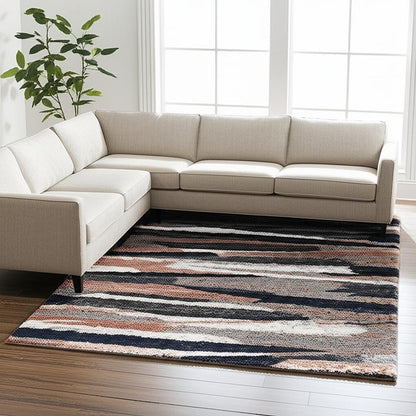 8' X 11' Gray And Black Strokes Area Rug