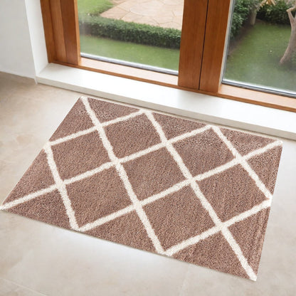 3' X 5' Beige Geometric Area Rug