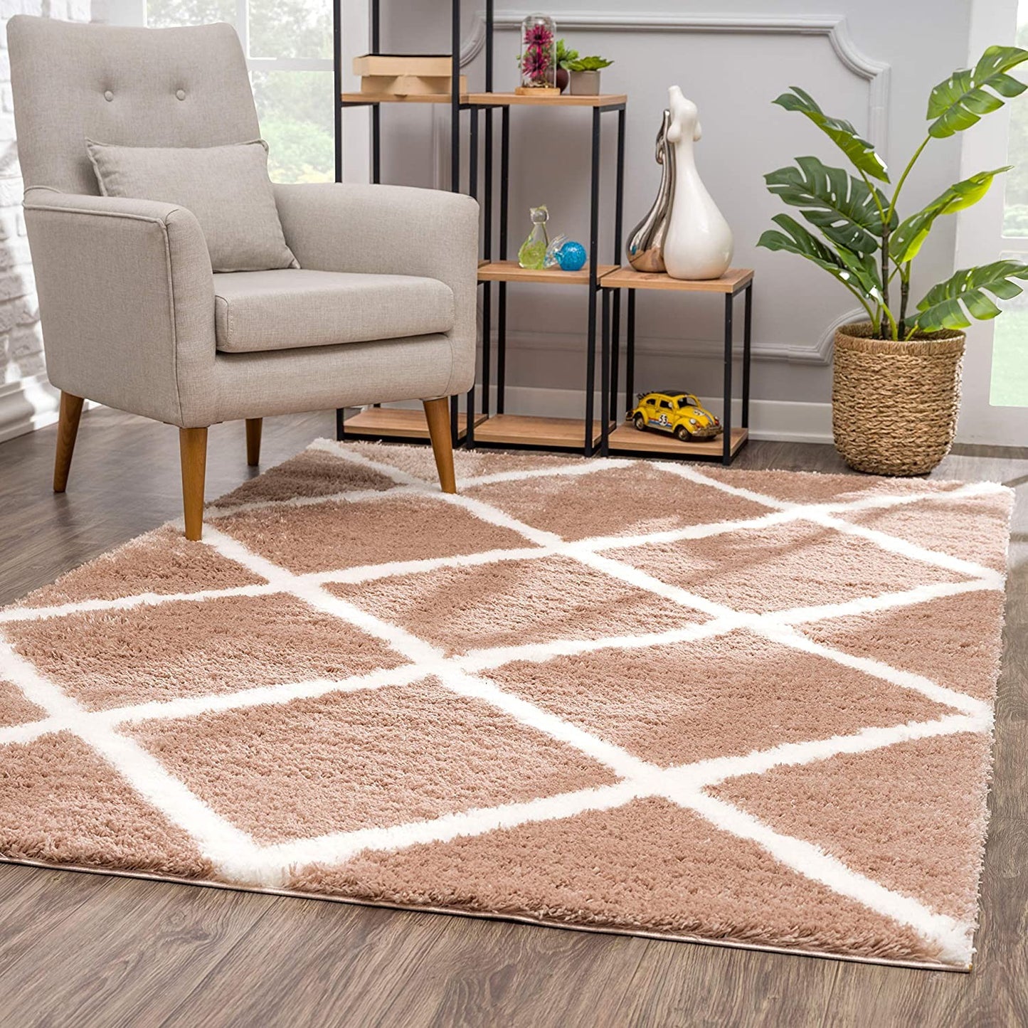 3' X 5' Beige Geometric Area Rug