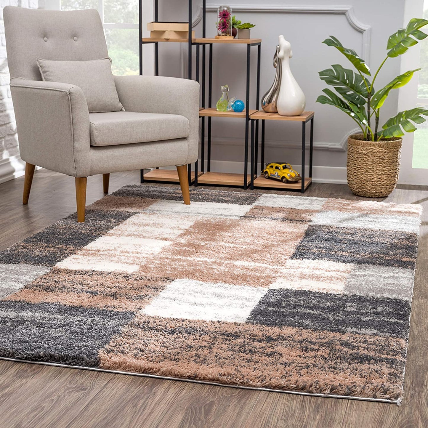 8' X 11' Beige Modern Blocks Area Rug