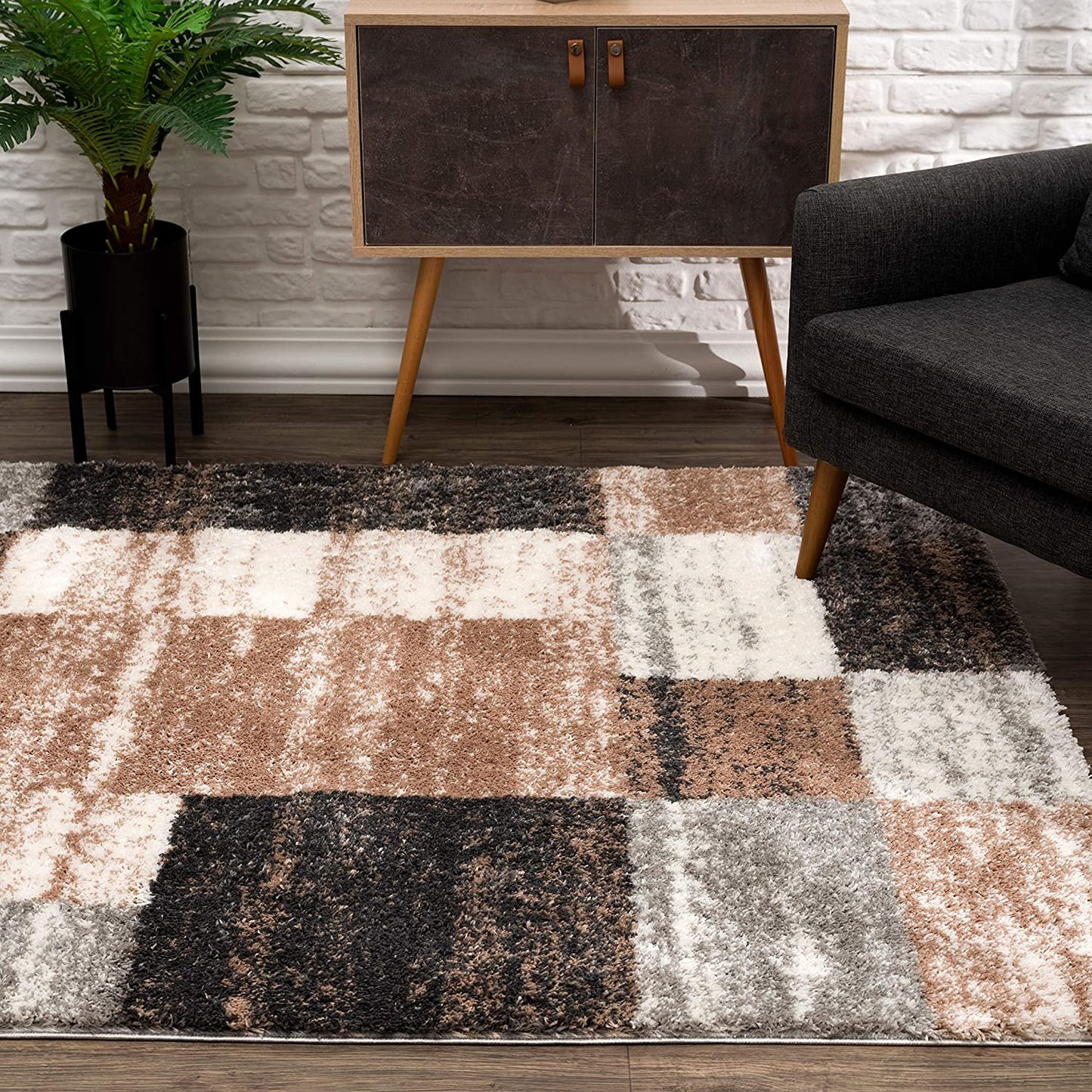 8' X 11' Beige Modern Blocks Area Rug