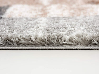 8' X 11' Beige and Ivory Patchwork Shag Area Rug