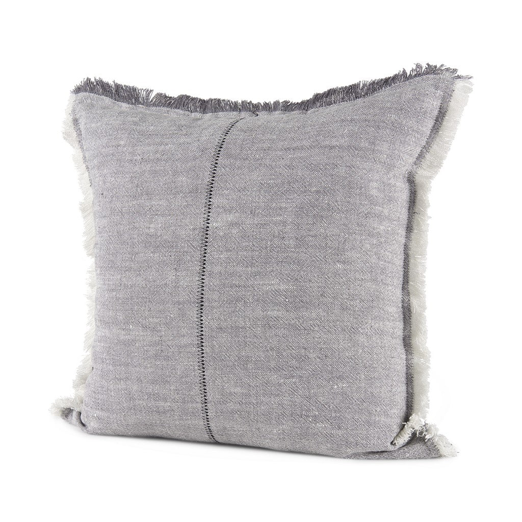 Fringed Blue And Beige Square Accent Pillow Cover