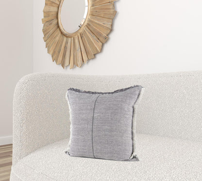 Fringed Blue And Beige Square Accent Pillow Cover