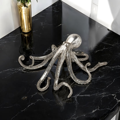 12" Antiqued Silver Resin Octopus Tabletop Sculpture