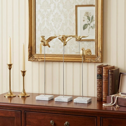Set Of Three Gold Bird Sculptures
