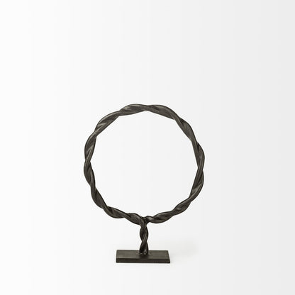 15" Black Metal Round Braided Tabletop Sculpture