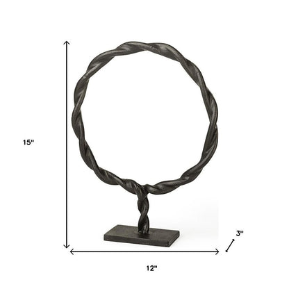15" Black Metal Round Braided Tabletop Sculpture