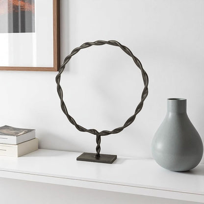 23" Black Metal Round Braided Tabletop Sculpture