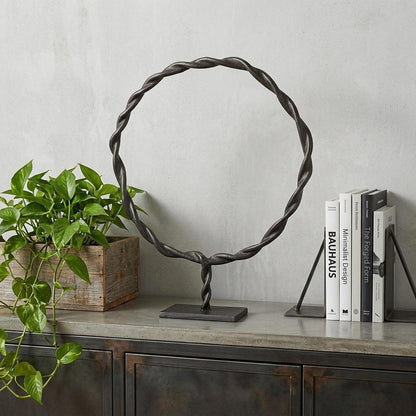 23" Black Metal Round Braided Tabletop Sculpture