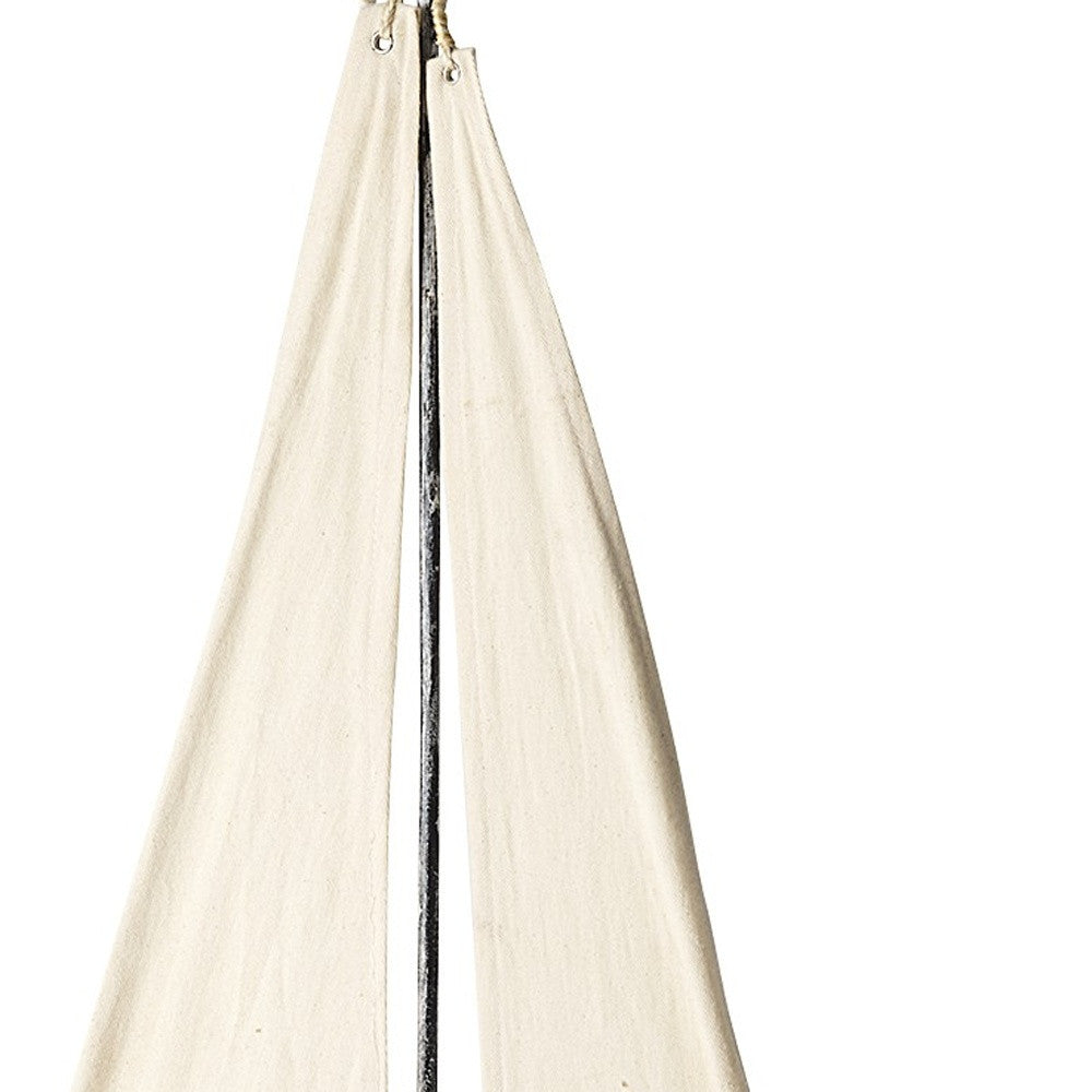 32" Brown Wood and Fabric Sailboat Tabletop Sculpture