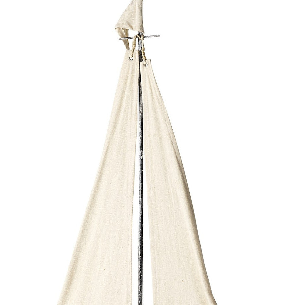 32" Brown Wood and Fabric Sailboat Tabletop Sculpture