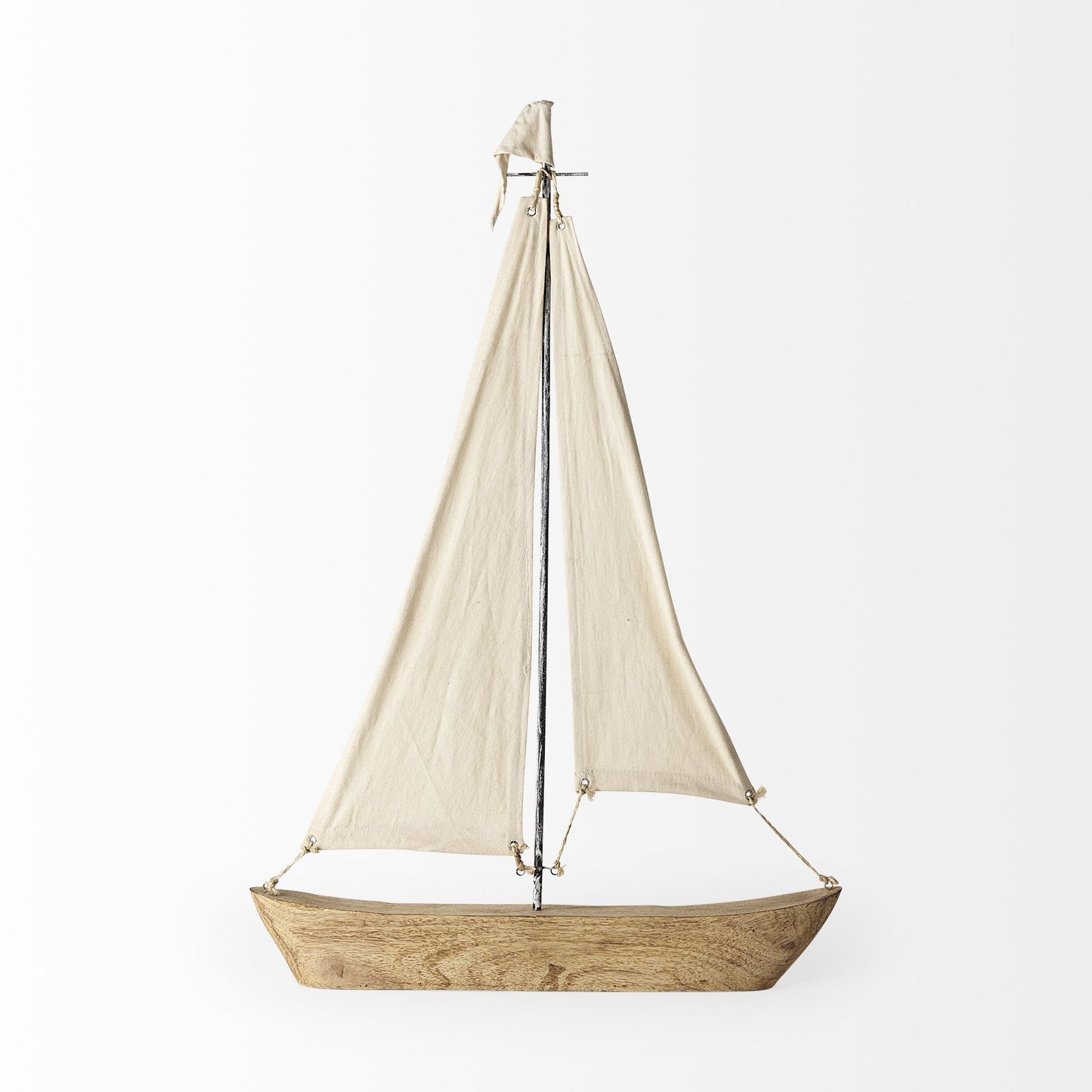 32" Brown Wood and Fabric Sailboat Tabletop Sculpture