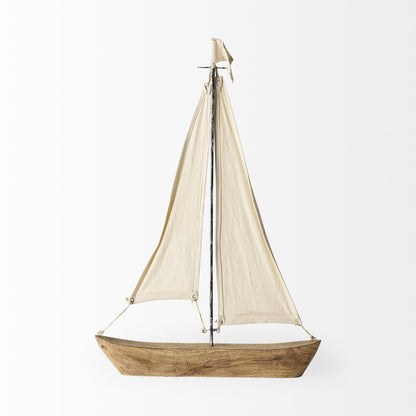 32" Brown Wood and Fabric Sailboat Tabletop Sculpture