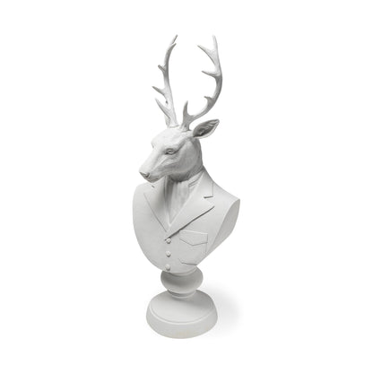 23" White Polyresin Suited Deer Bust Tabletop Sculpture