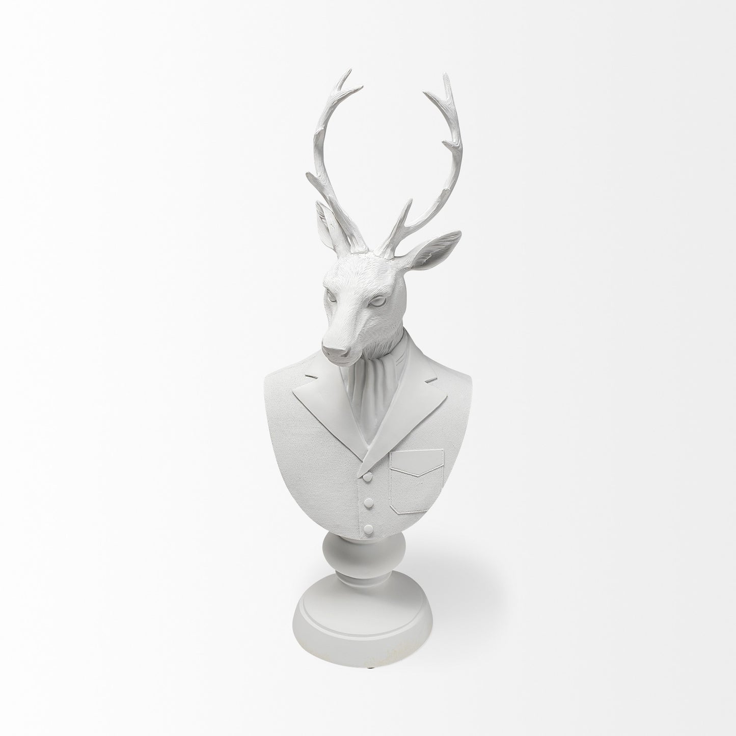 23" White Polyresin Suited Deer Bust Tabletop Sculpture