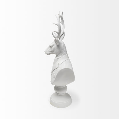 23" White Polyresin Suited Deer Bust Tabletop Sculpture