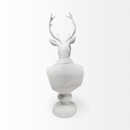 23" White Polyresin Suited Deer Bust Tabletop Sculpture