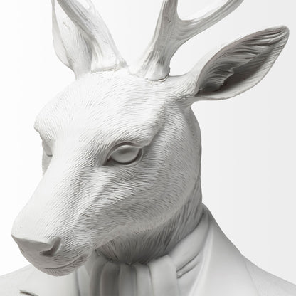 23" White Polyresin Suited Deer Bust Tabletop Sculpture