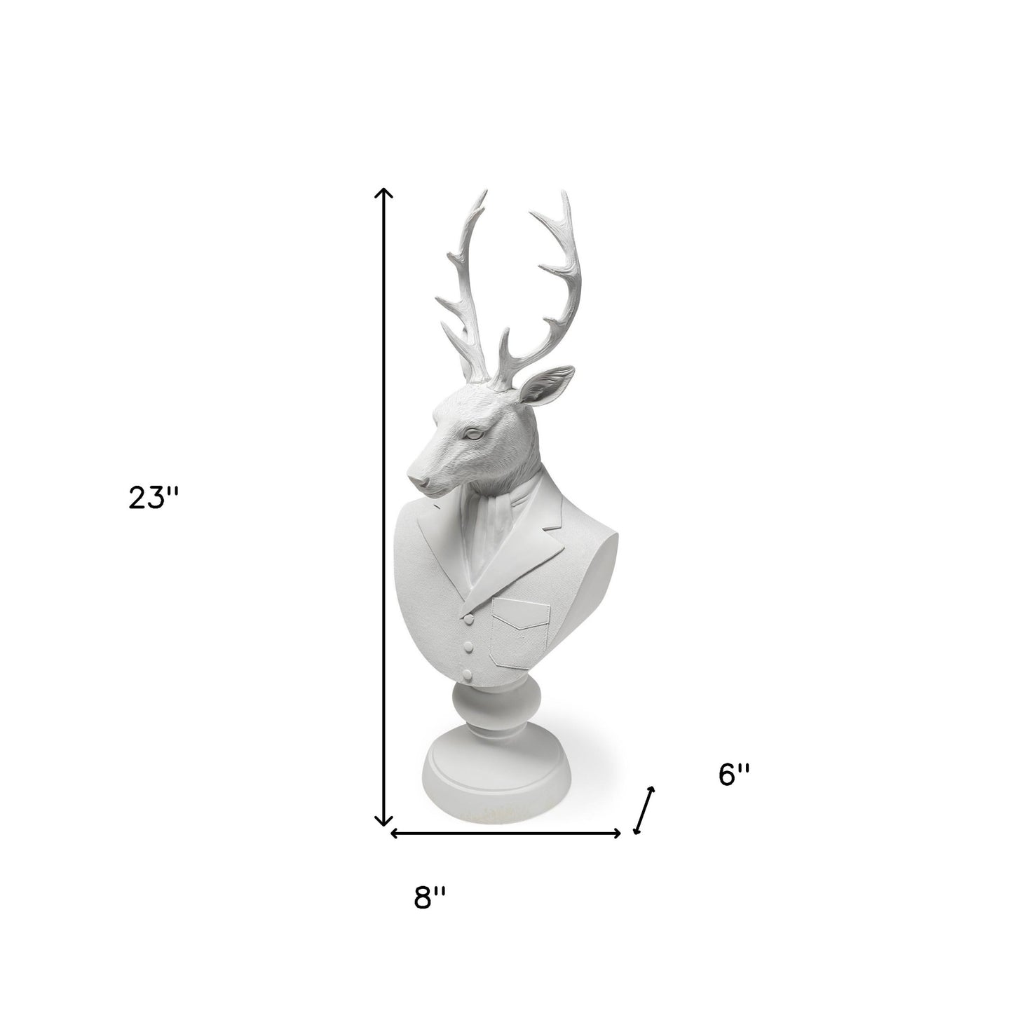 23" White Polyresin Suited Deer Bust Tabletop Sculpture