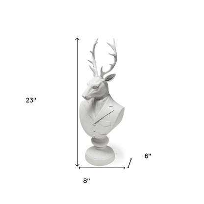 23" White Polyresin Suited Deer Bust Tabletop Sculpture