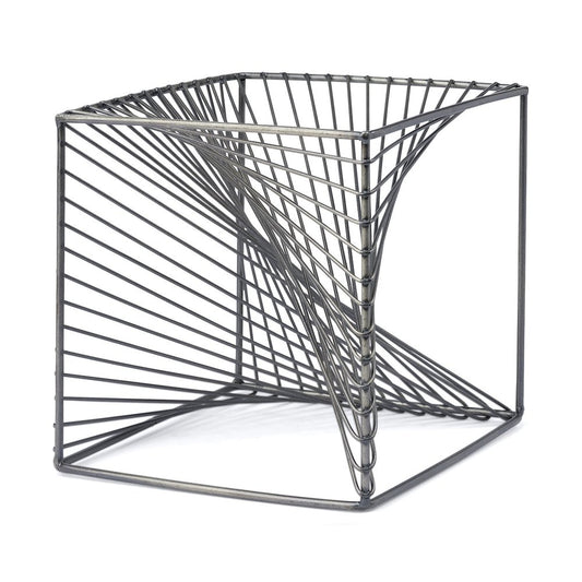 8" Silver Metal Cube Tabletop Sculpture