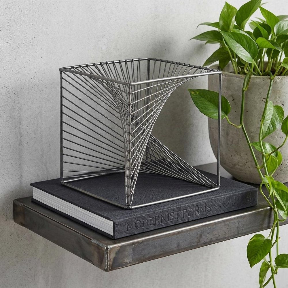 8" Silver Metal Cube Tabletop Sculpture