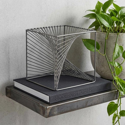 8" Silver Metal Cube Tabletop Sculpture