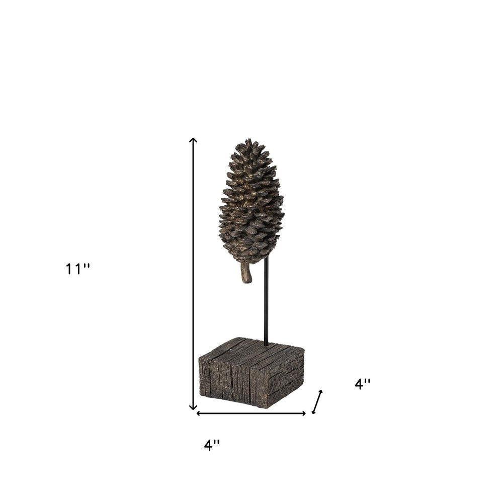 11" Golden Brown Resin Pinecone Tabletop Sculpture