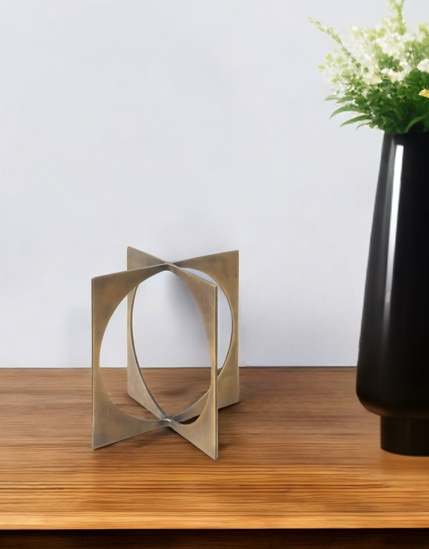 6" Burnished Gold Metal Circle Square Sculpture