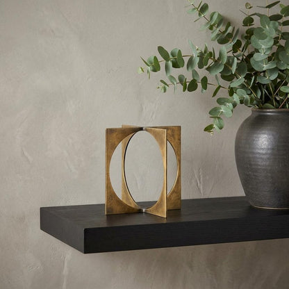6" Burnished Gold Metal Circle Square Sculpture