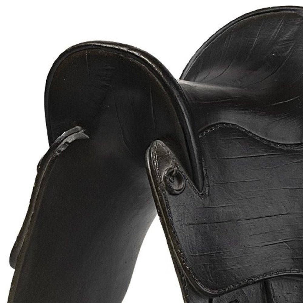 17" Black Metal And Resin English Horse Saddle Tabletop Sculpture