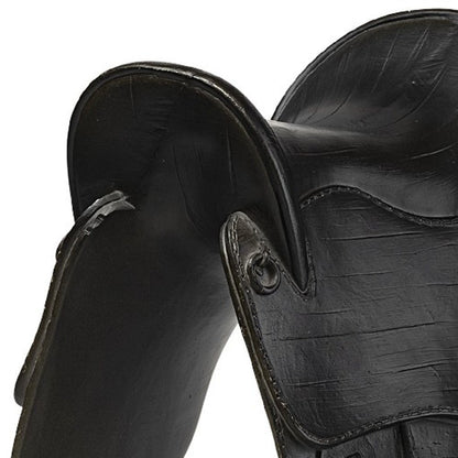 17" Black Metal And Resin English Horse Saddle Tabletop Sculpture