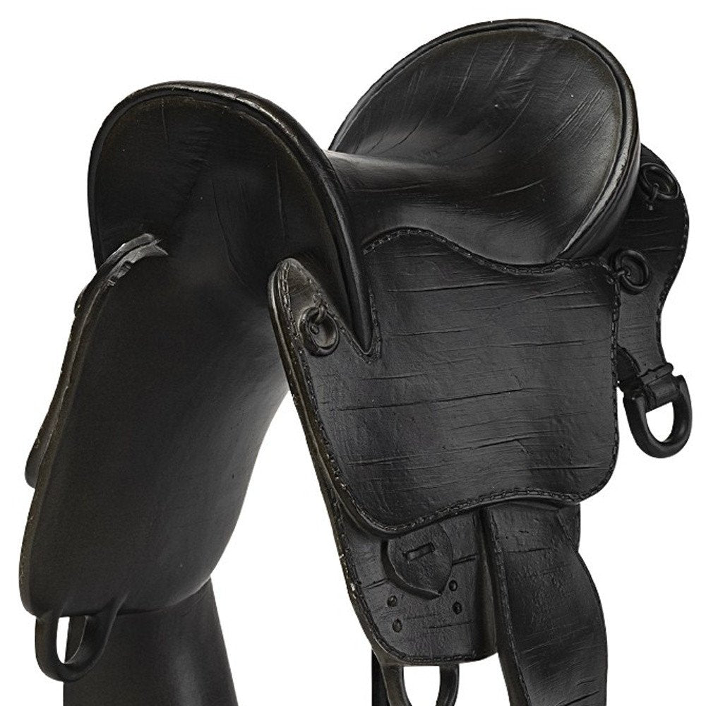 17" Black Metal And Resin English Horse Saddle Tabletop Sculpture
