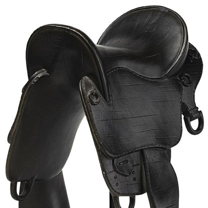 17" Black Metal And Resin English Horse Saddle Tabletop Sculpture