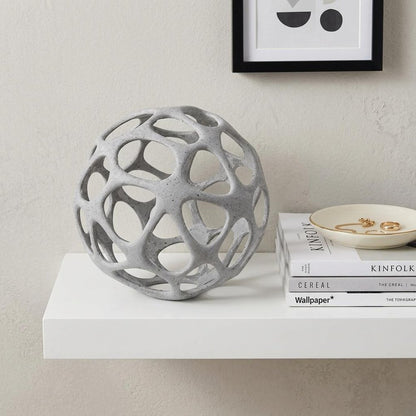 Light Gray Metal Hollow Orb Sculpture