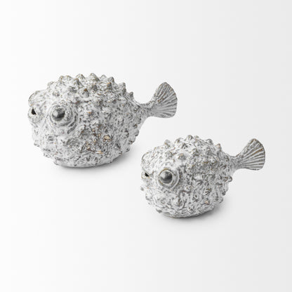 Petite Off White Puffer Fish Sculpture