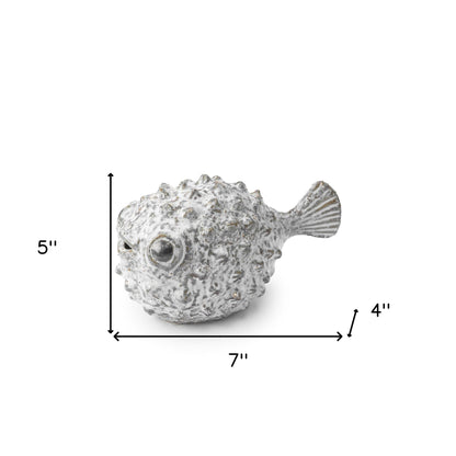 Petite Off White Puffer Fish Sculpture