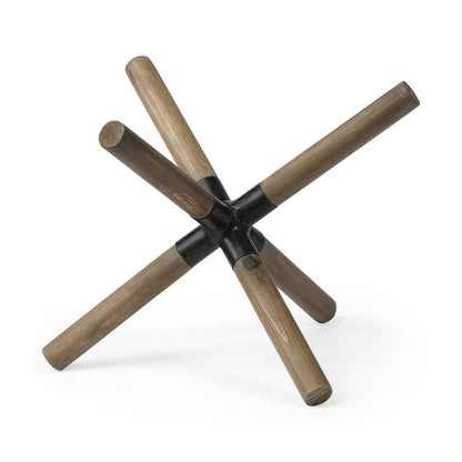 6" Brown Metal And Wood Modern Abstract Tabletop Sculpture