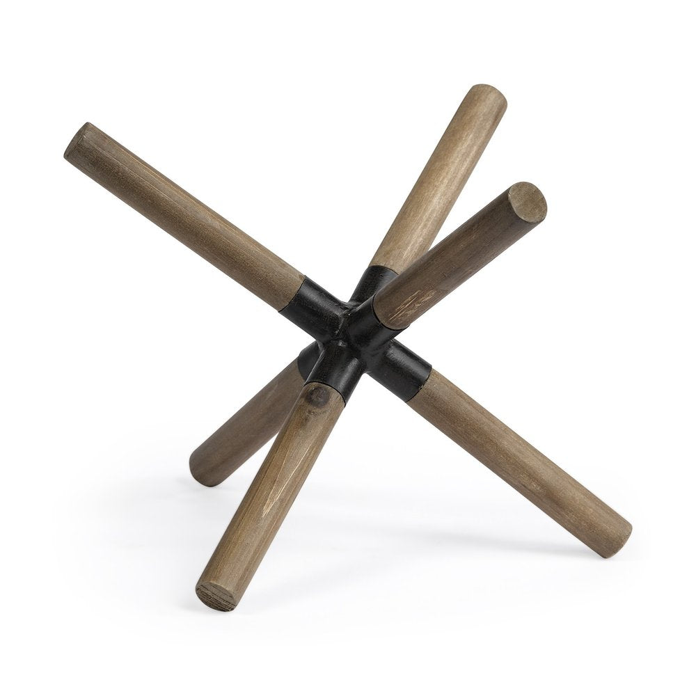 6" Brown Metal And Wood Modern Abstract Tabletop Sculpture