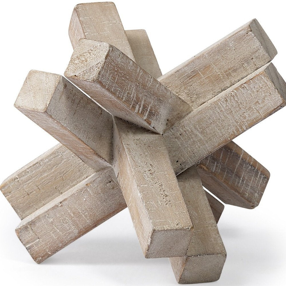 6" Light Brown Solid Wood Geometric Tabletop Sculpture