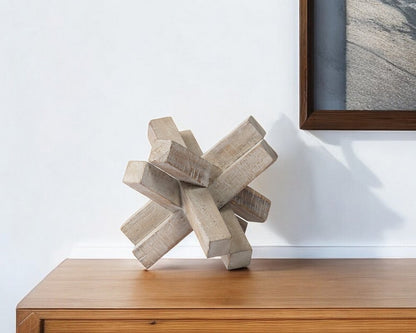 6" Brown Solid Wood Abstract Geometric Tabletop Sculpture