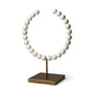 16" White and Gold Wood and Metal Abstract Beaded Tabletop Sculpture