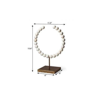 16" White and Gold Wood and Metal Abstract Beaded Tabletop Sculpture