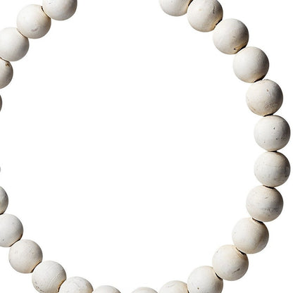 16" White and Gold Wood and Metal Abstract Beaded Tabletop Sculpture