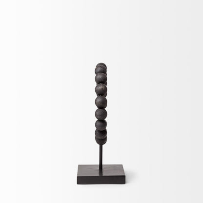 12" Black Wood and Metal Abstract Beaded Tabletop Sculpture