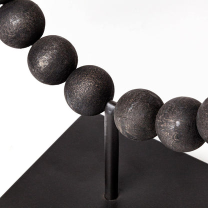 12" Black Wood and Metal Abstract Beaded Tabletop Sculpture