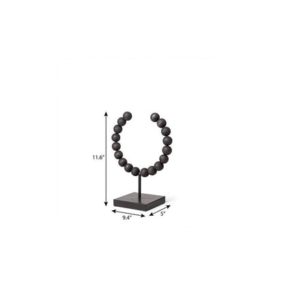 12" Black Wood and Metal Abstract Beaded Tabletop Sculpture